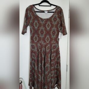 LuLaRoe Nicole Multicolor Patterned Midi Dress, XL, NWT